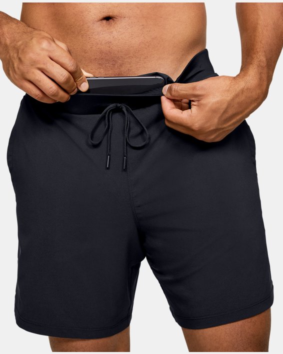 Men's UA Qualifier Speedpocket Branded 7'' Linerless Shorts in Black image number 3